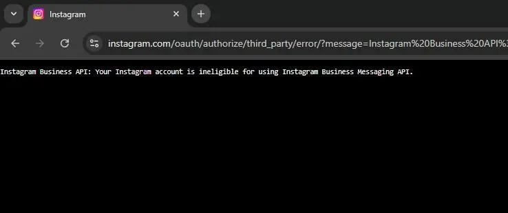 Instagram Business Messaging API Error Screenshot